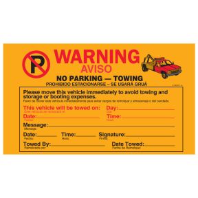 Fluorescent Parking Violation Sticker - Warning No Parking